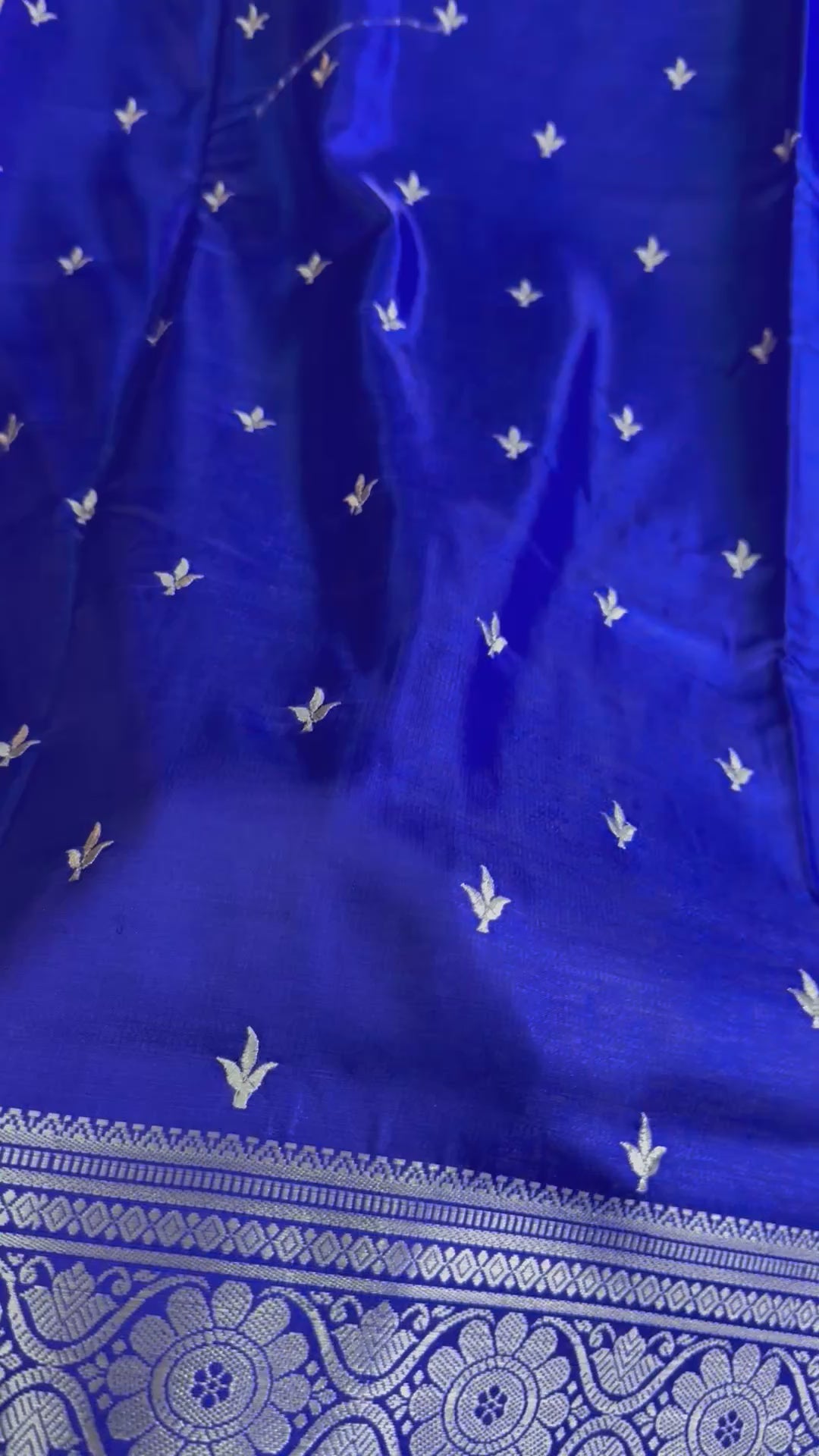 Royal Blue Satin Silk Saree, Silver Zari Border, Festive Ethnic Wear