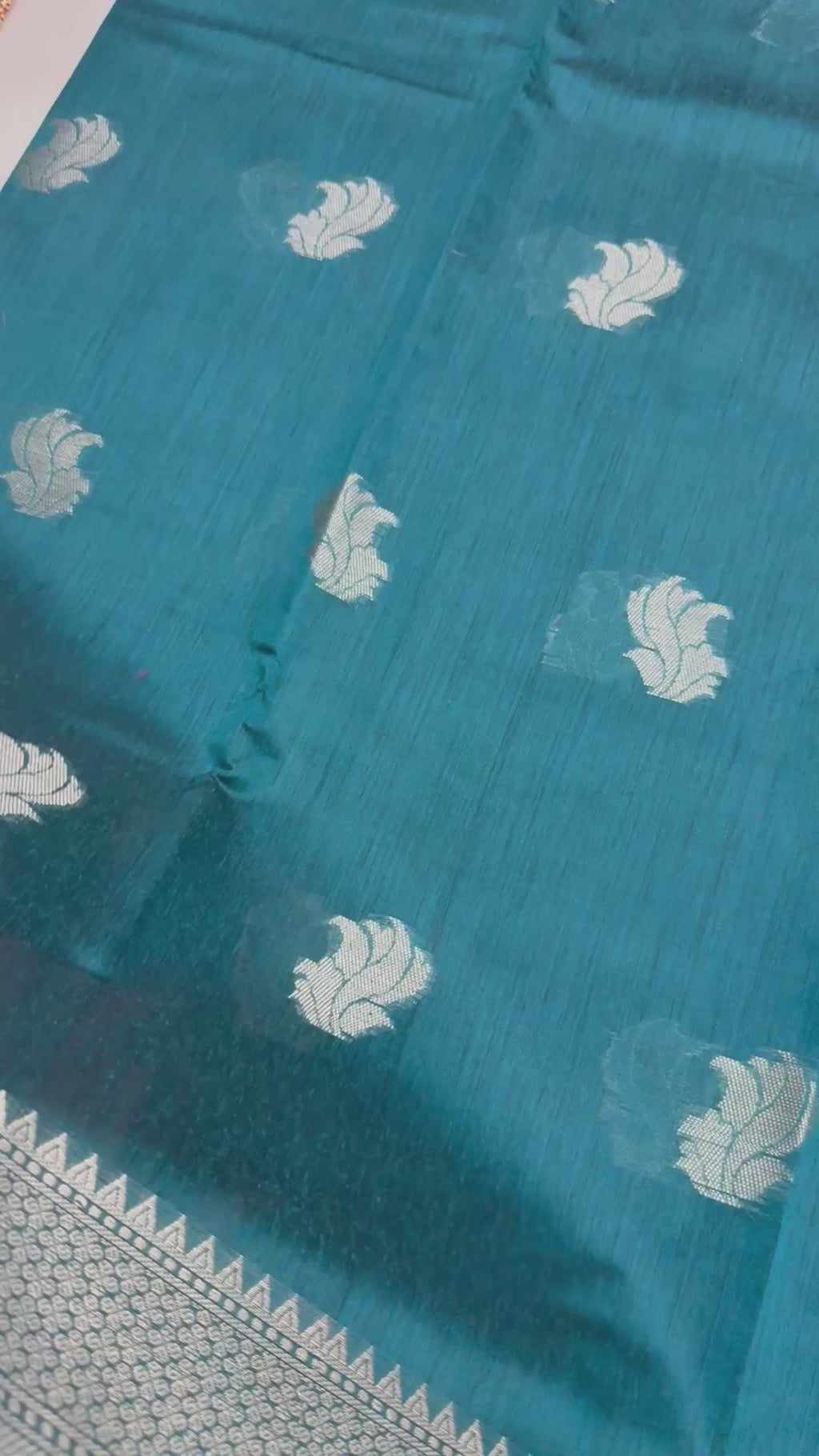 Teal Cotton Saree, Silver Zari Woven Border, Traditional Indian Festive Wear