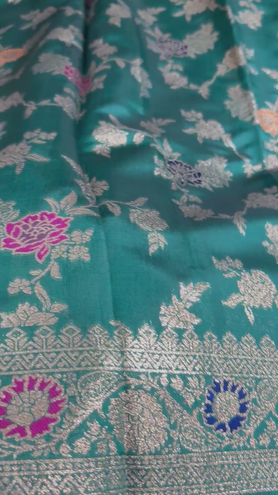 Teal Georgette Silk Saree with Elegant Woven Floral Design – Traditional Indian Ethnic Wear