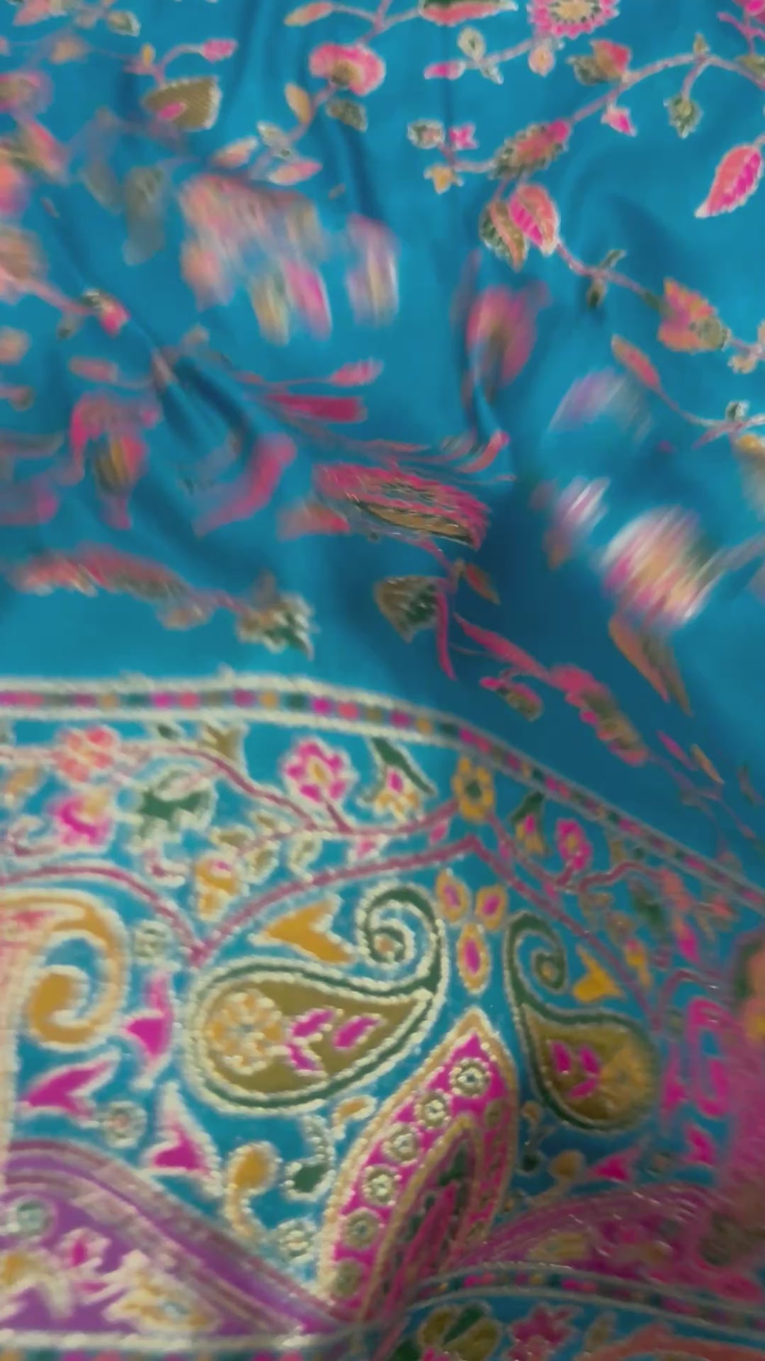 Royal Blue Pashmina Silk Saree, Kashmiri Floral Paisley Woven Indian Wedding Wear