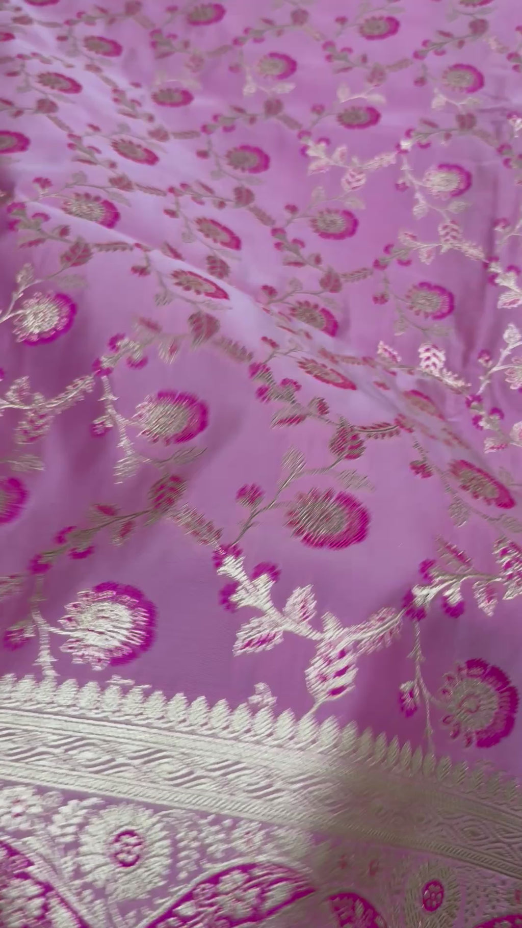 Pink Katan Silk Banarasi Saree, Gold Zari Floral Weave, Wedding Bridal Ethnic Wear