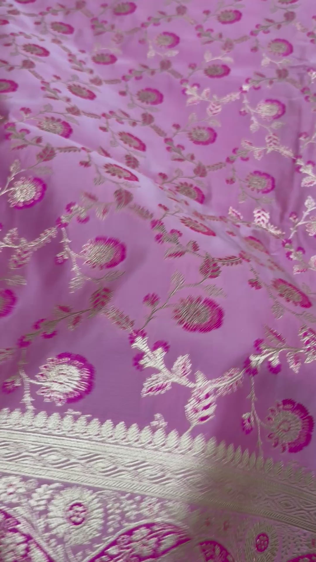 Pink Katan Silk Banarasi Saree, Gold Zari Floral Weave, Wedding Bridal Ethnic Wear