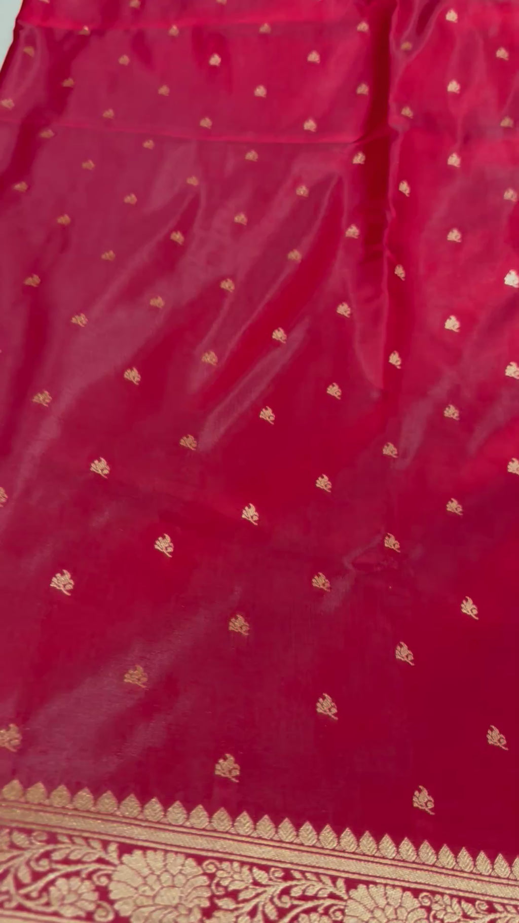 Red Banarasi Mashru Silk Saree, Gold Zari Woven, Traditional Indian Wedding Saree