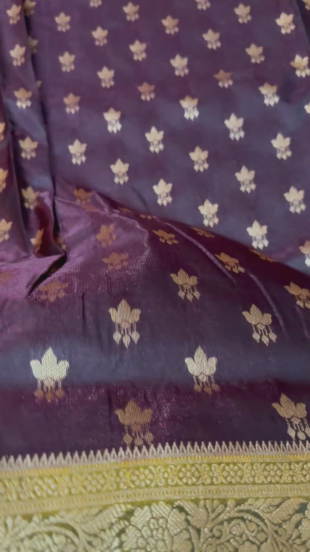 Banarasi Silk Saree, Purple & Gold Zari Woven, Traditional Indian Wedding Wear