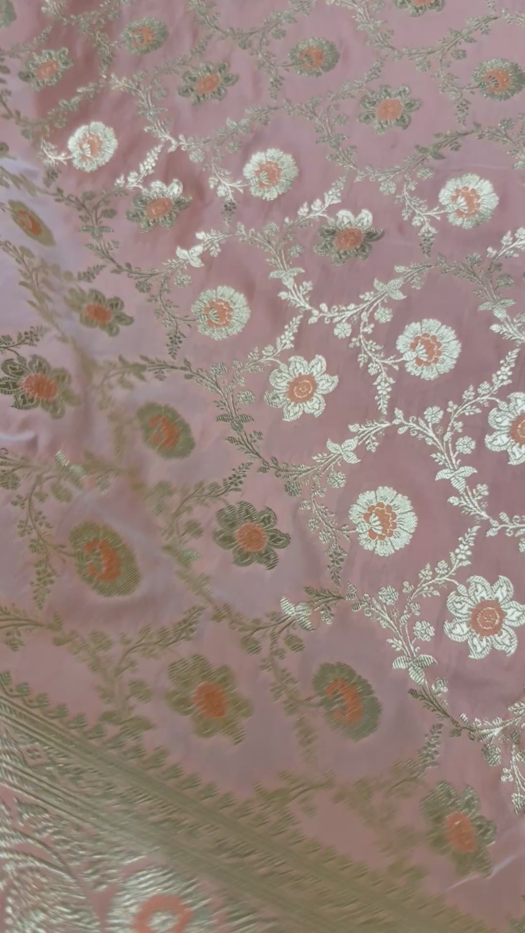Pure Katan Silk Saree: Blush Pink Floral Zari Weave, Traditional Indian Bridal Gift