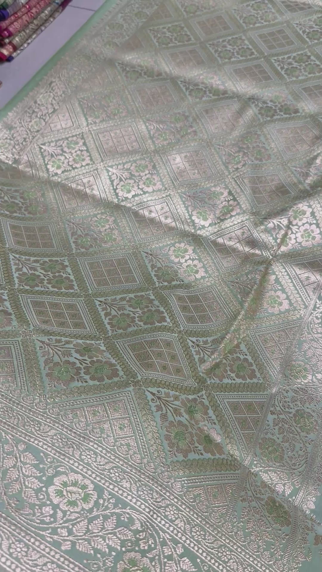Pure Katan Silk Saree, Sage Green Handwoven Silver Zari, Bridal Wedding Drape