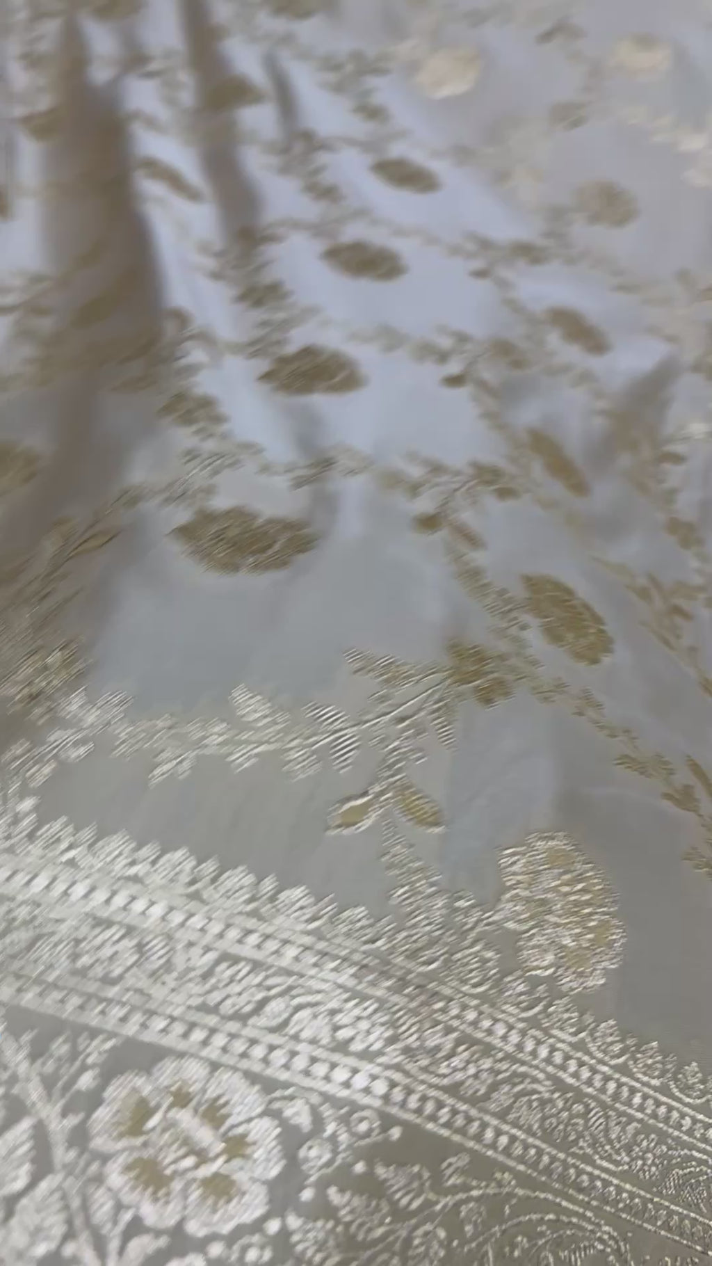 Pure Katan Silk Banarasi Saree – Ivory Gold Zari Handwoven Wedding Saree