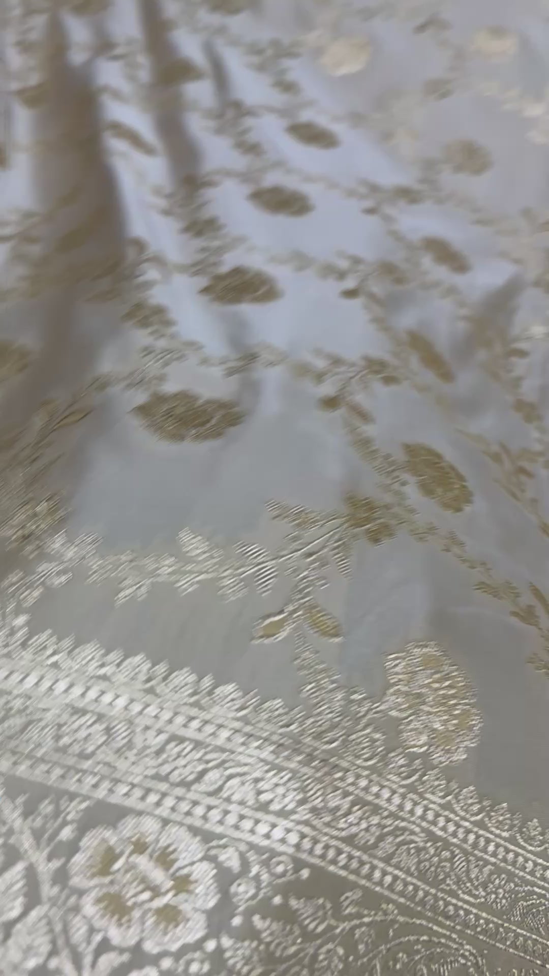 Pure Katan Silk Banarasi Saree – Ivory Gold Zari Handwoven Wedding Saree