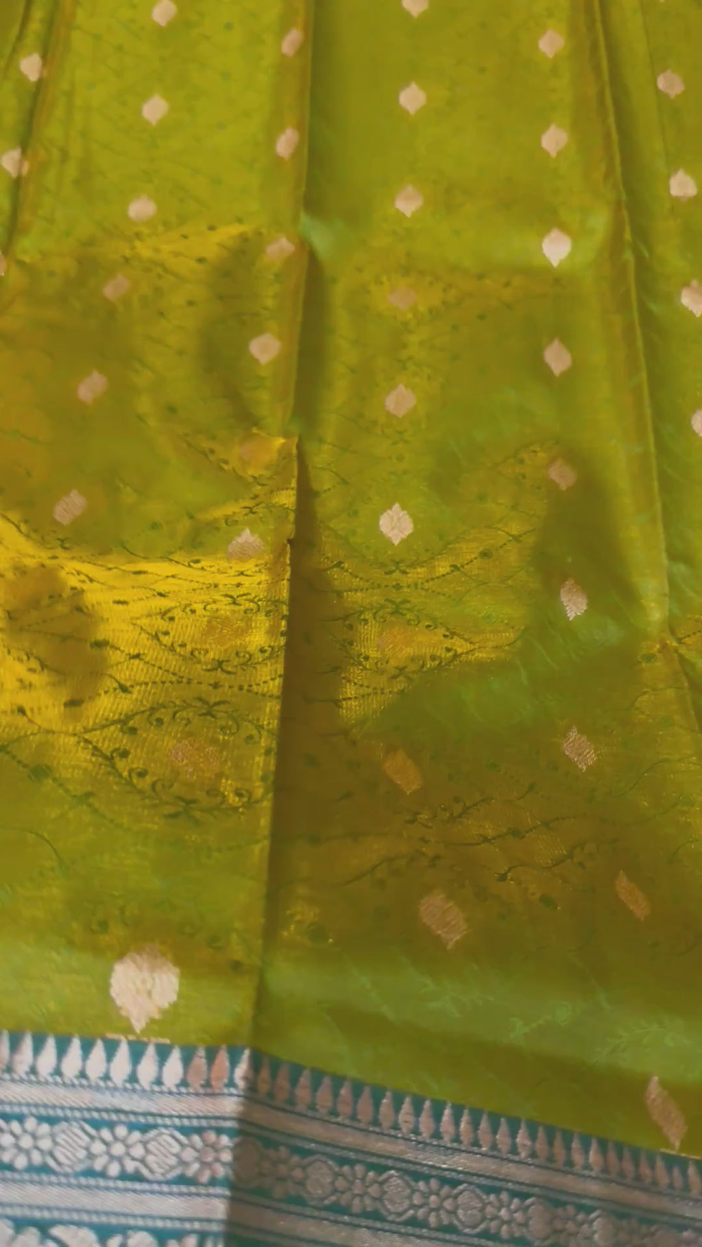 Olive Green Banarasi Silk Saree, Blue Zari Woven Border, Traditional Indian Wedding Wear
