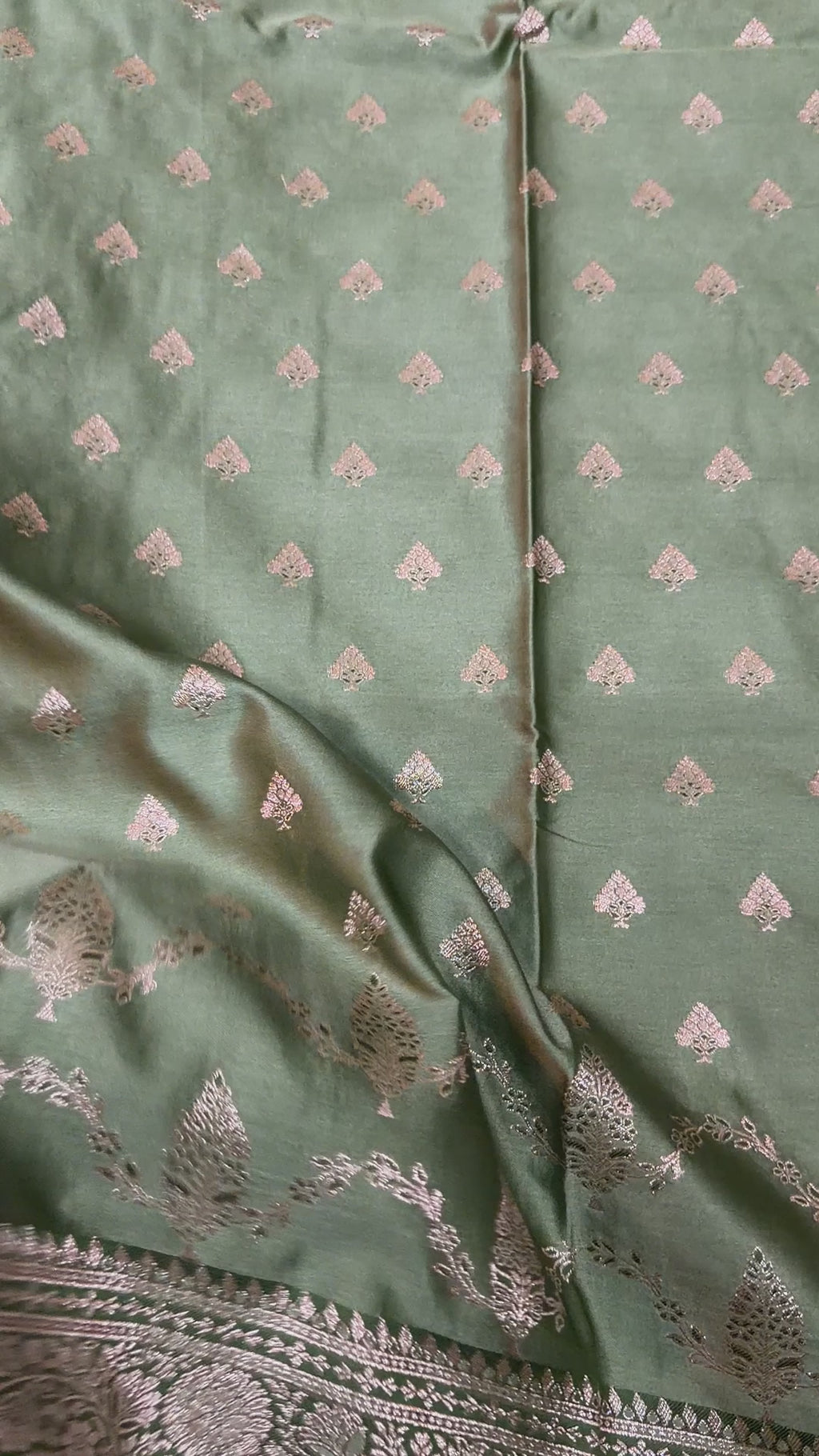 Emerald Green Banarasi Silk Saree, Rose Gold Zari Woven Border, Indian Wedding Festive Wear (Copy 6)