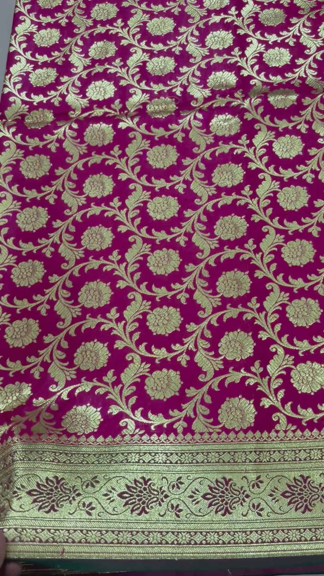 Magenta Green Banarasi Silk Saree, Gold Zari Floral Paisley Wedding Saree