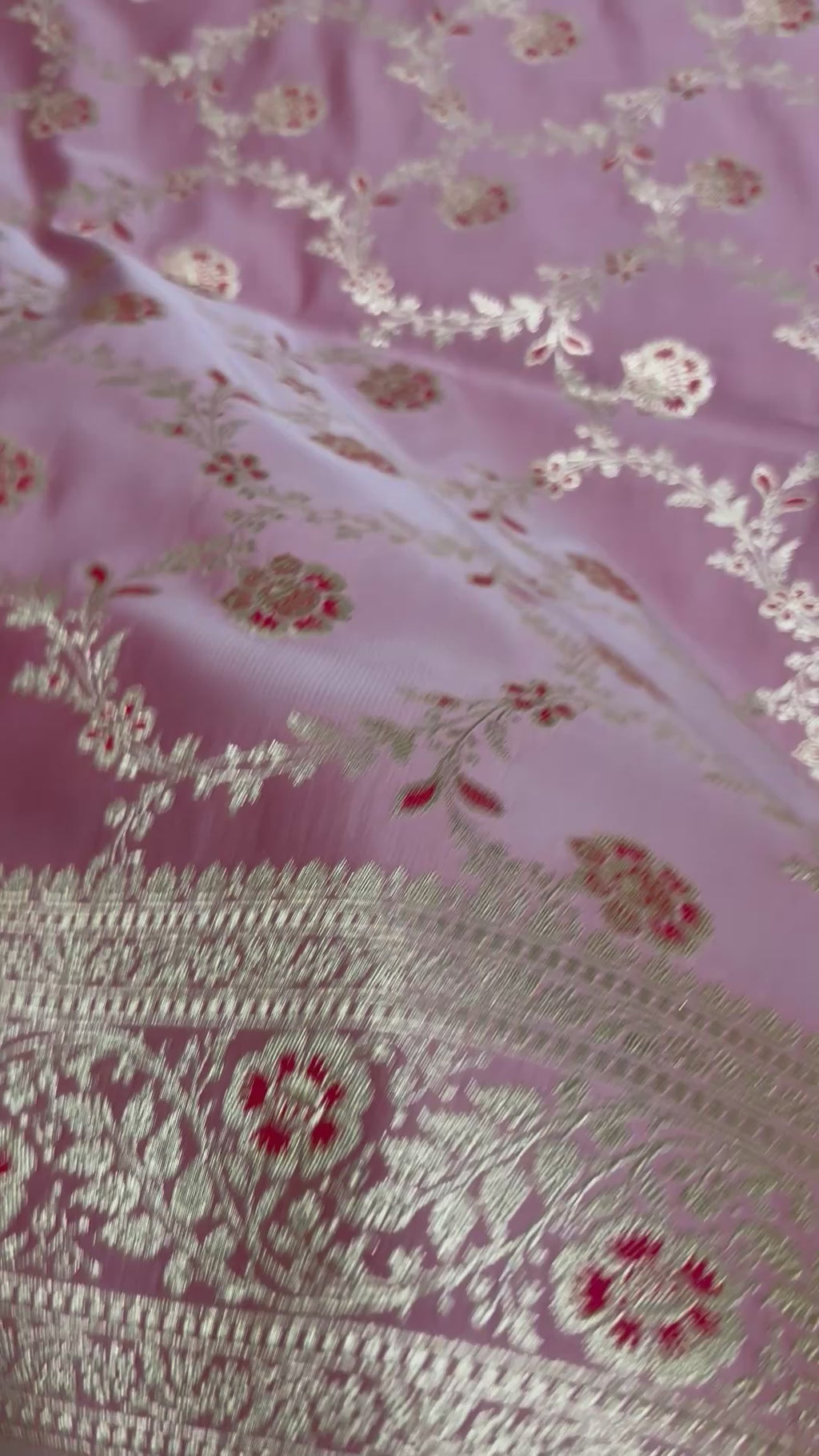 Pure Katan Banarasi Silk Saree, Dusty Pink Silver Zari Handwoven Bridal Wedding Saree