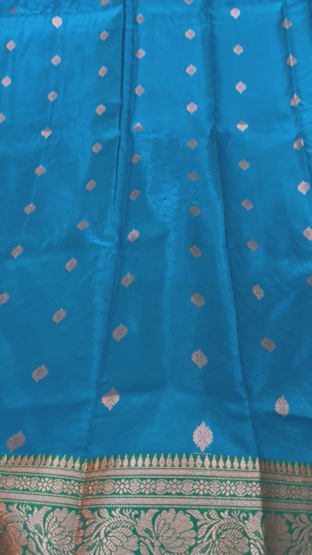 Royal Blue Green Banarasi Silk Saree, Golden Zari Woven Wedding Ethnic Wear