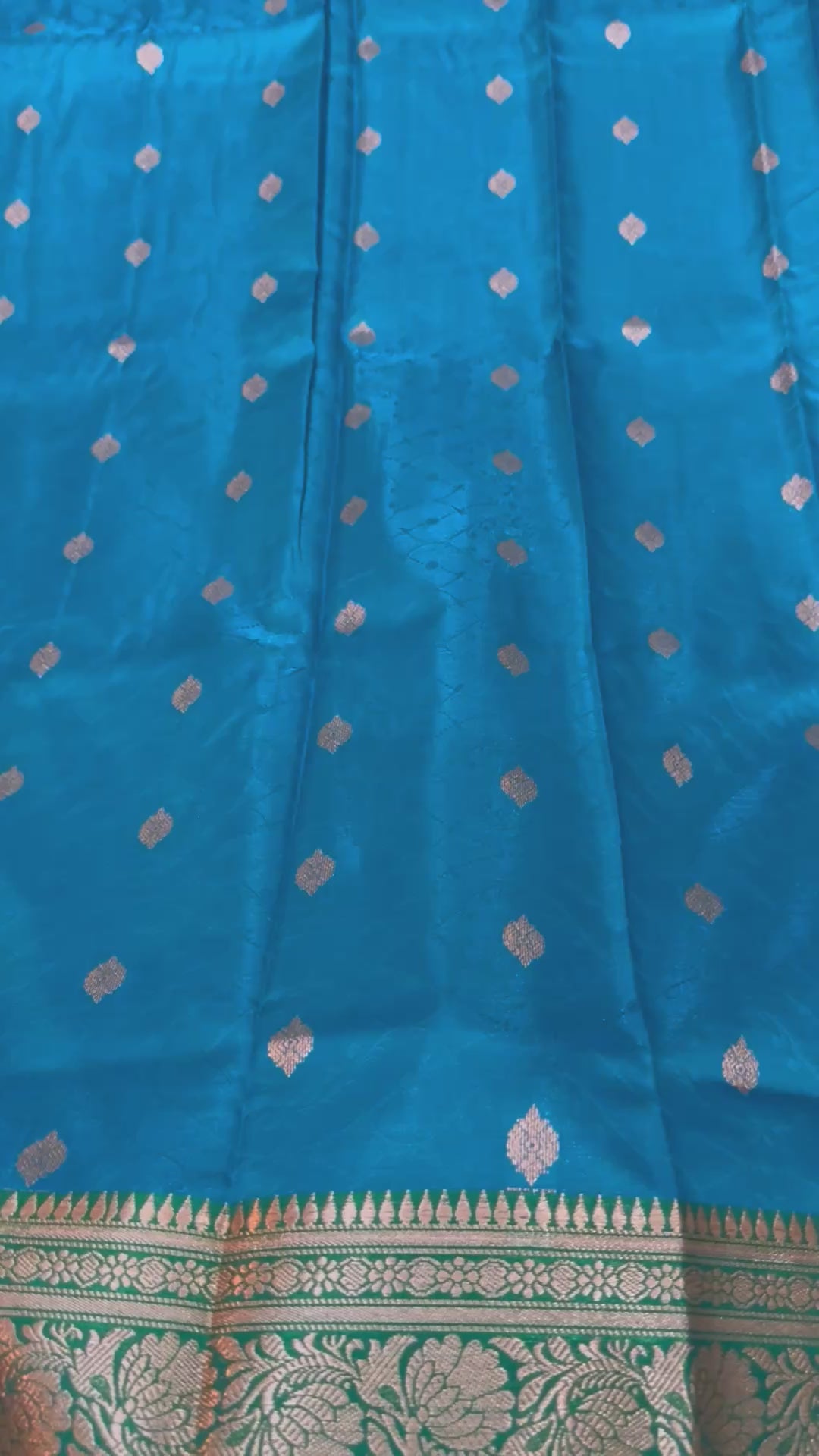 Royal Blue Green Banarasi Silk Saree, Golden Zari Woven Wedding Ethnic Wear