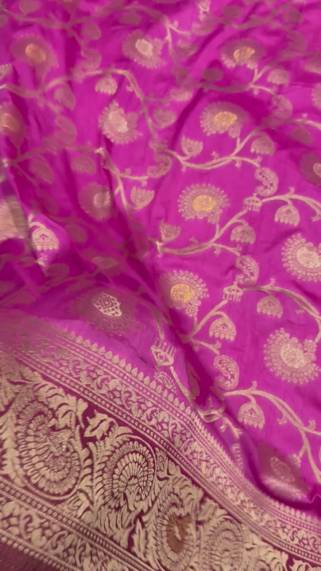 Magenta Dola Silk Saree, Banarasi Zari Woven Floral, Indian Wedding Festive Wear