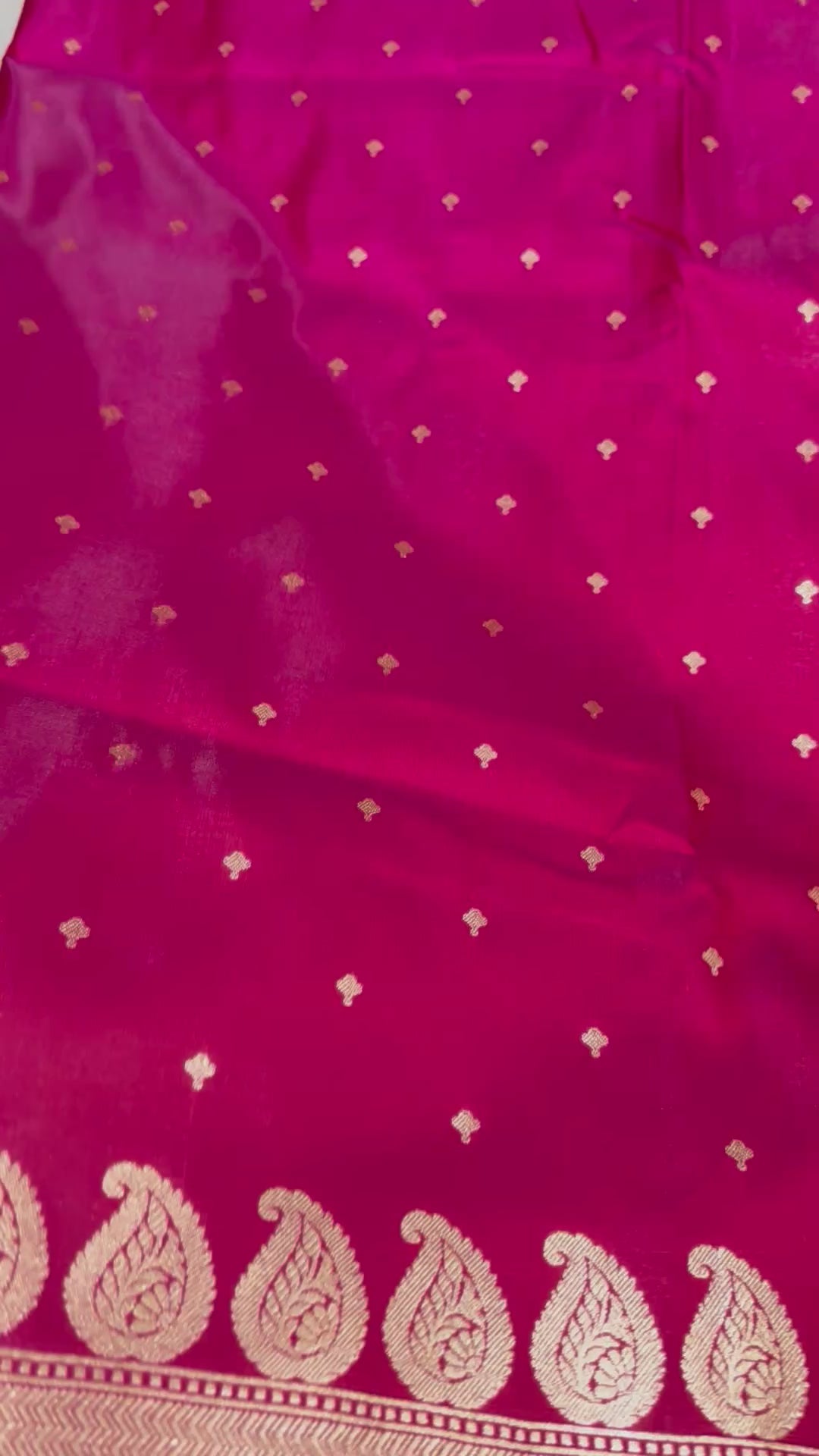 Rani Pink Banarasi Mashru Silk Saree, Gold Zari Woven, Traditional Indian Wedding Saree